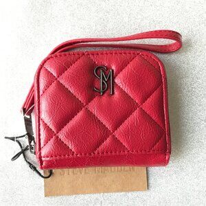 Steve Madden BWELLY Crimson Half Zip Around Wallet  Cards Slip Red 4" X 3.5"